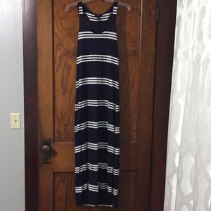 Gap racer back navy and white maxi dress